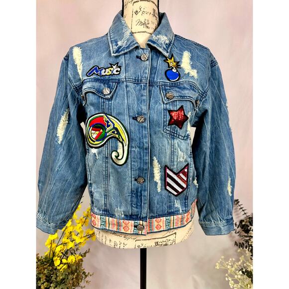 Etienne Marcel Julia Denim Jacket Embroidered Sequins Blue XS - Picture 5 of 16